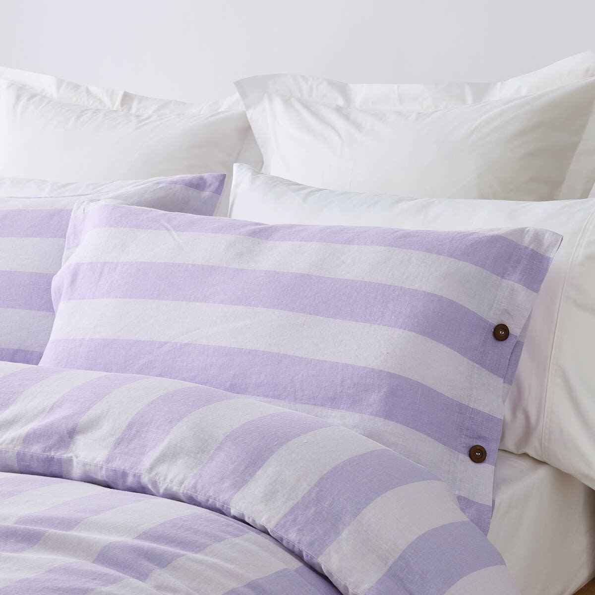 Stripe Linen Cotton Quilt Cover Set - King Bed, Lilac