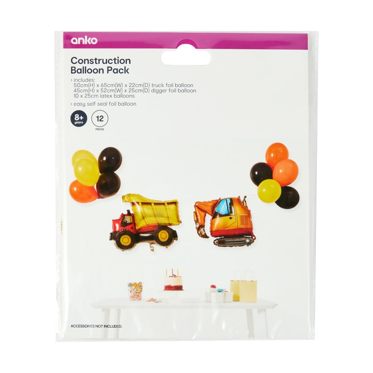 12 Piece Construction Balloon Pack
