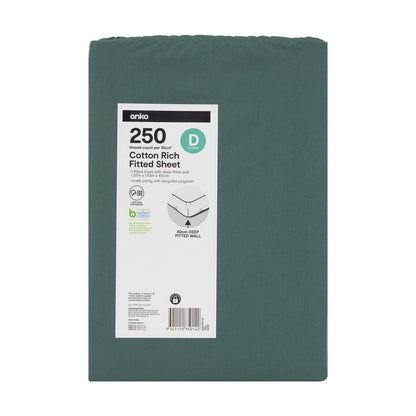 250 Thread Count Cotton Rich Fitted Sheet - Double Bed, Teal