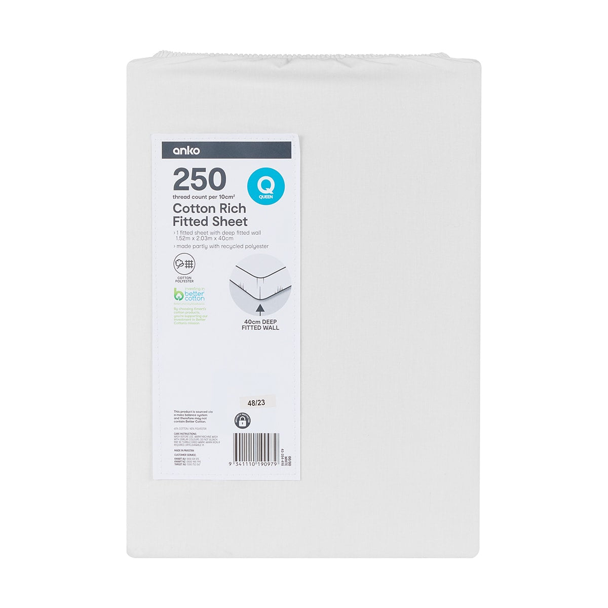 250 Thread Count Cotton Rich Fitted Sheet - Queen Bed, White