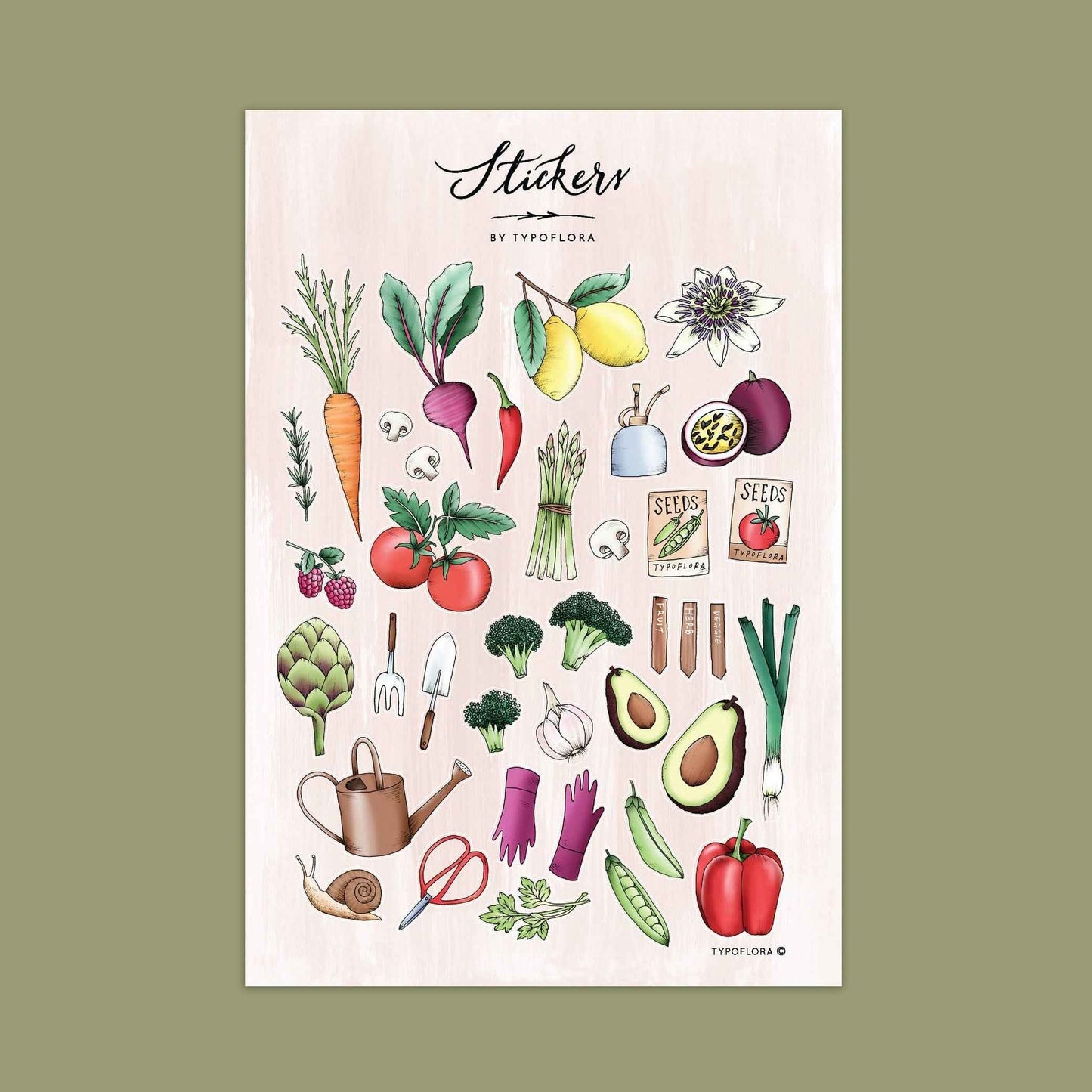 Typoflora Sticker Sheet Garden Lovers 26pcs Art and Craft for Kids Retired