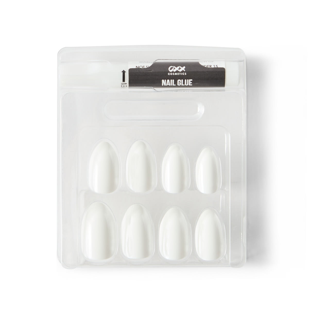 OXX Cosmetics 24 Pack Artificial Nails with Adhesive - Almond Shape, White Shiny