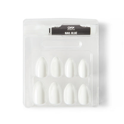 OXX Cosmetics 24 Pack Artificial Nails with Adhesive - Almond Shape, White Shiny