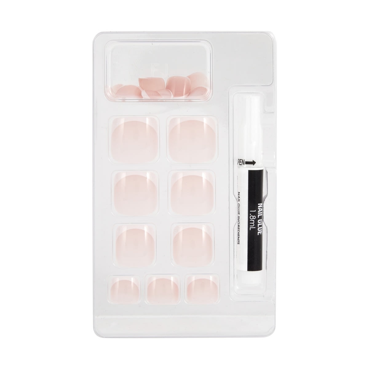 OXX Cosmetics 24 Pack Artificial Toenails with Adhesive - French Tip, Pink
