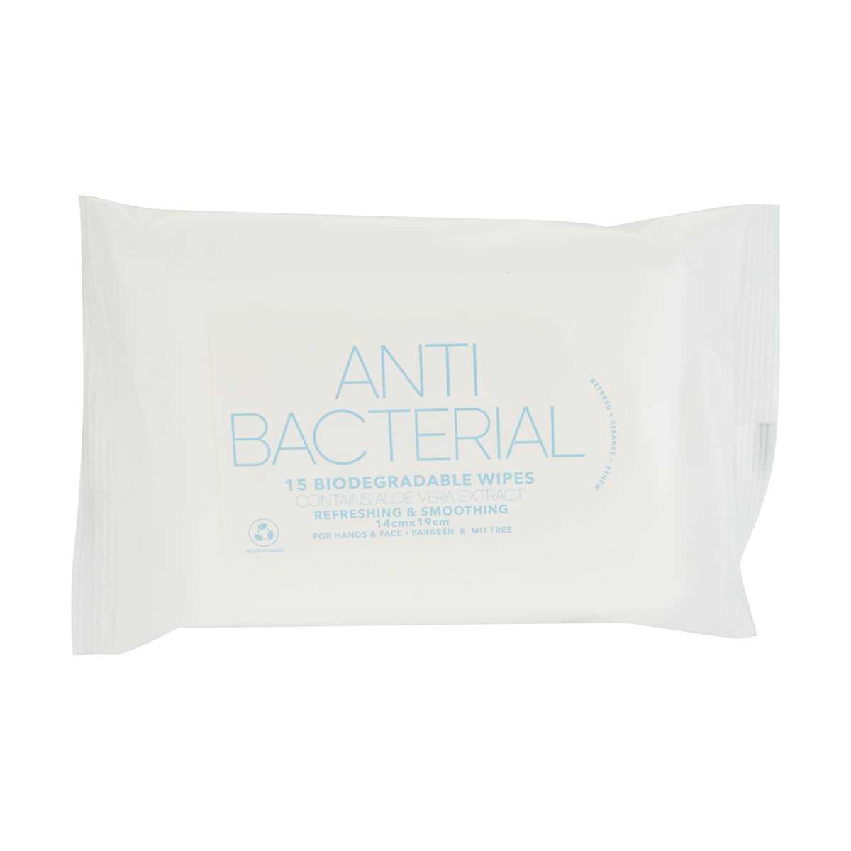 15 Pack Refreshing & Smoothing Wipes - Anti Bacterial