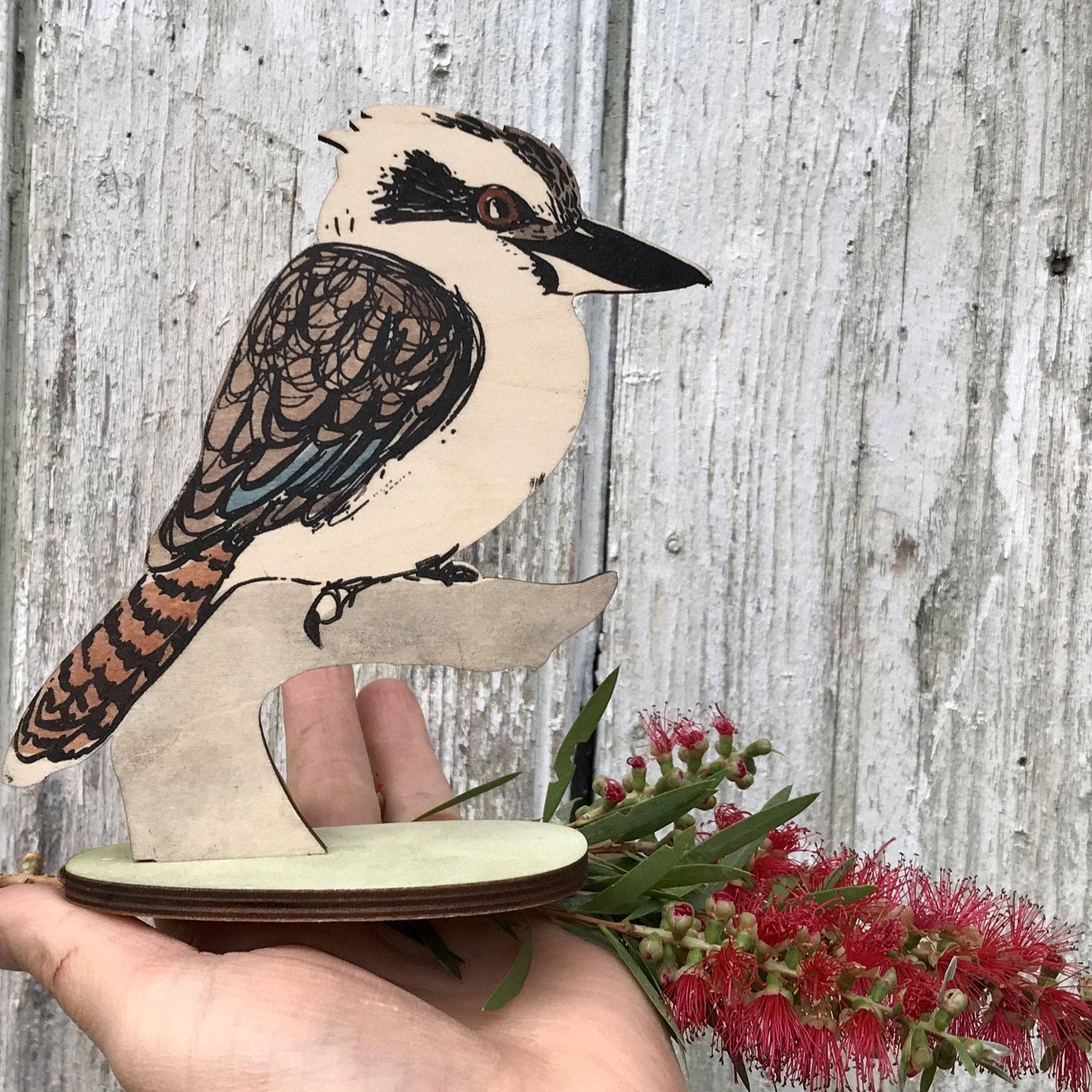 Bridget Farmer Printmaker Laughing Kookaburra Australian Aviary Wooden Standing Bird Figurine Ornament
