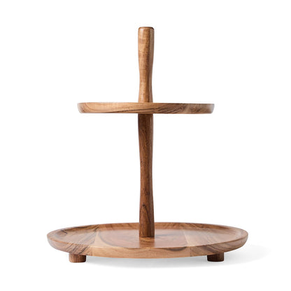 2 Tier Acacia Cake Stand - Brown