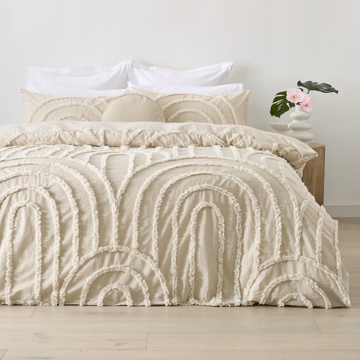 Avery Cotton Quilt Cover Set - Queen Bed, Beige