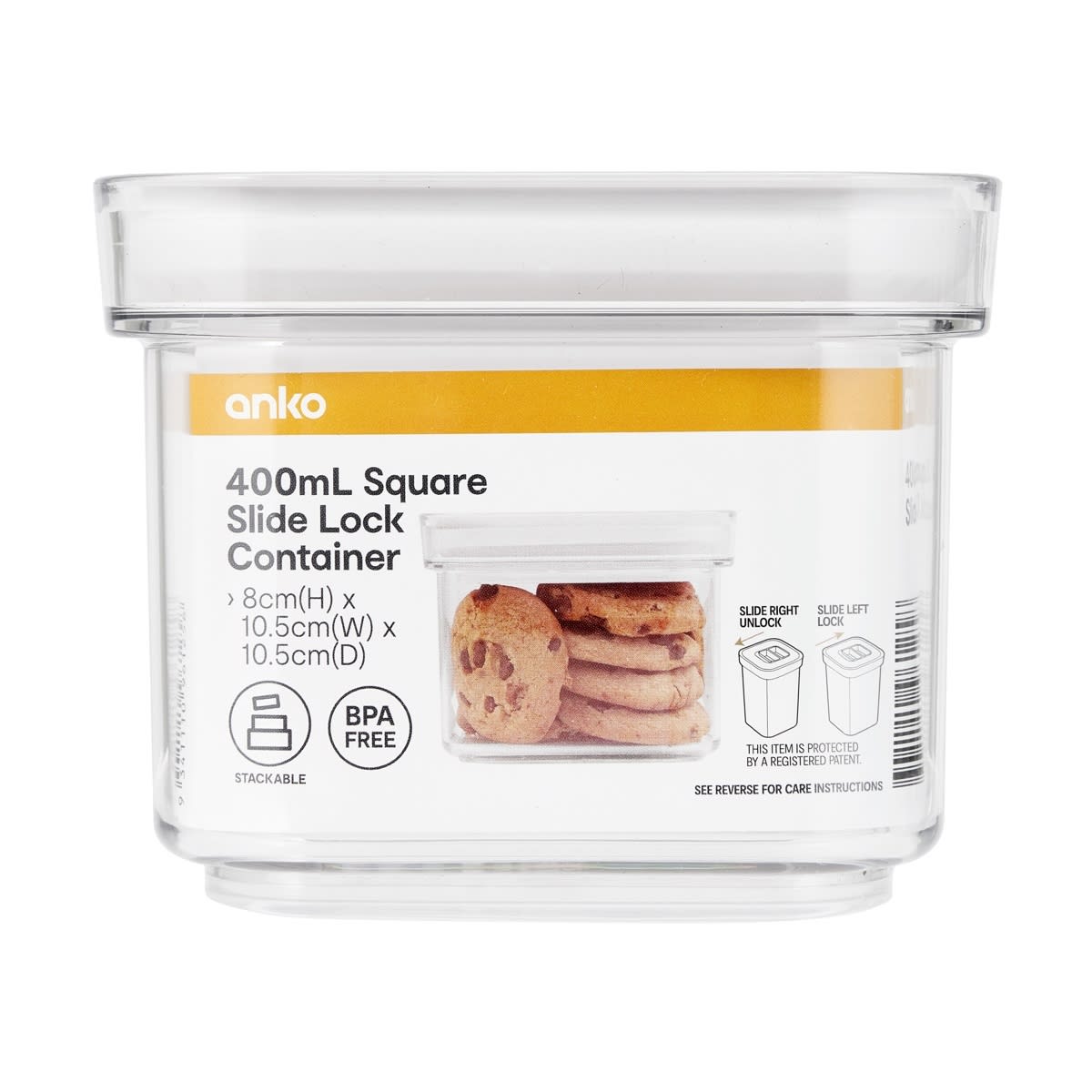 400ml Square Slide Lock Container