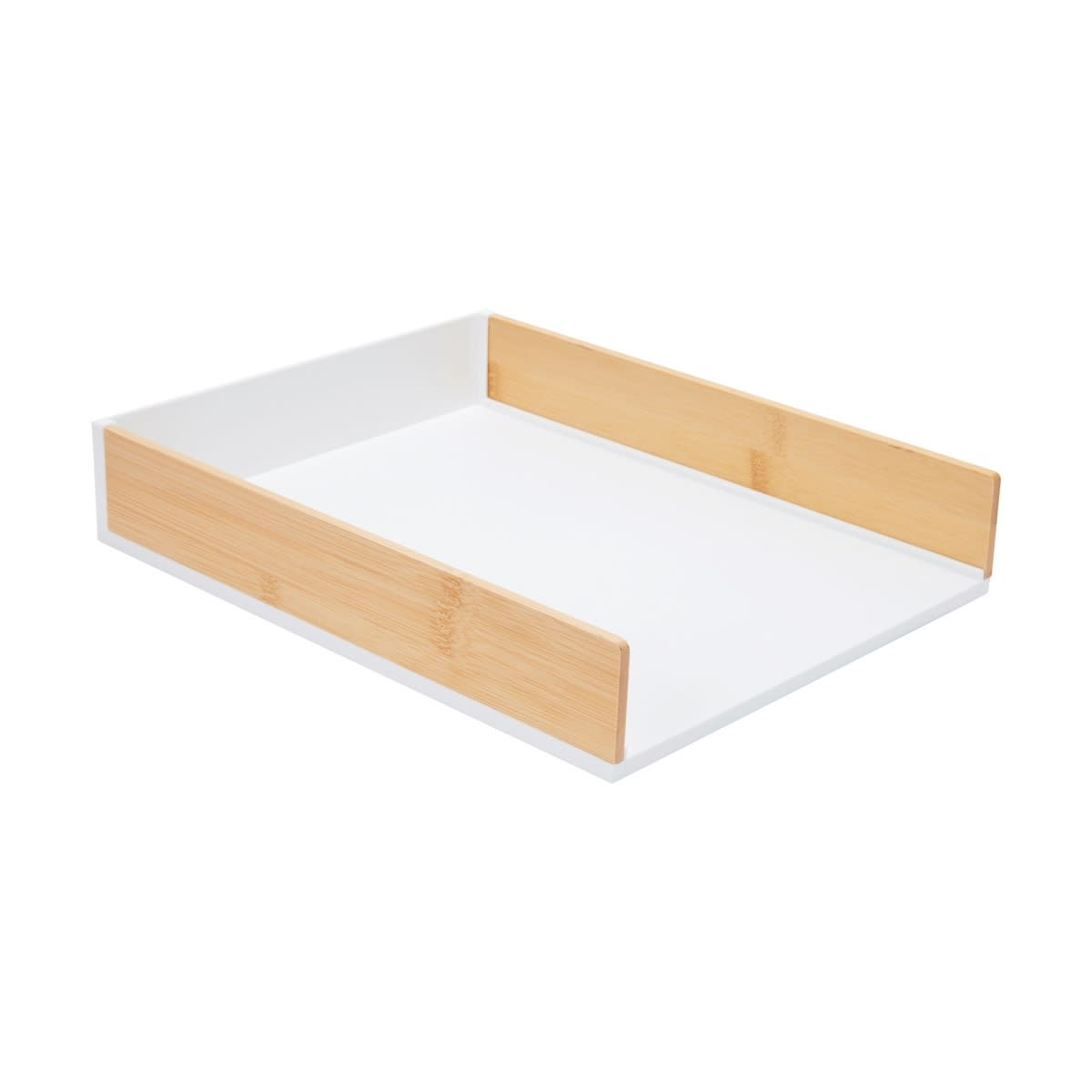 Bamboo and Plastic Desk Tray - White