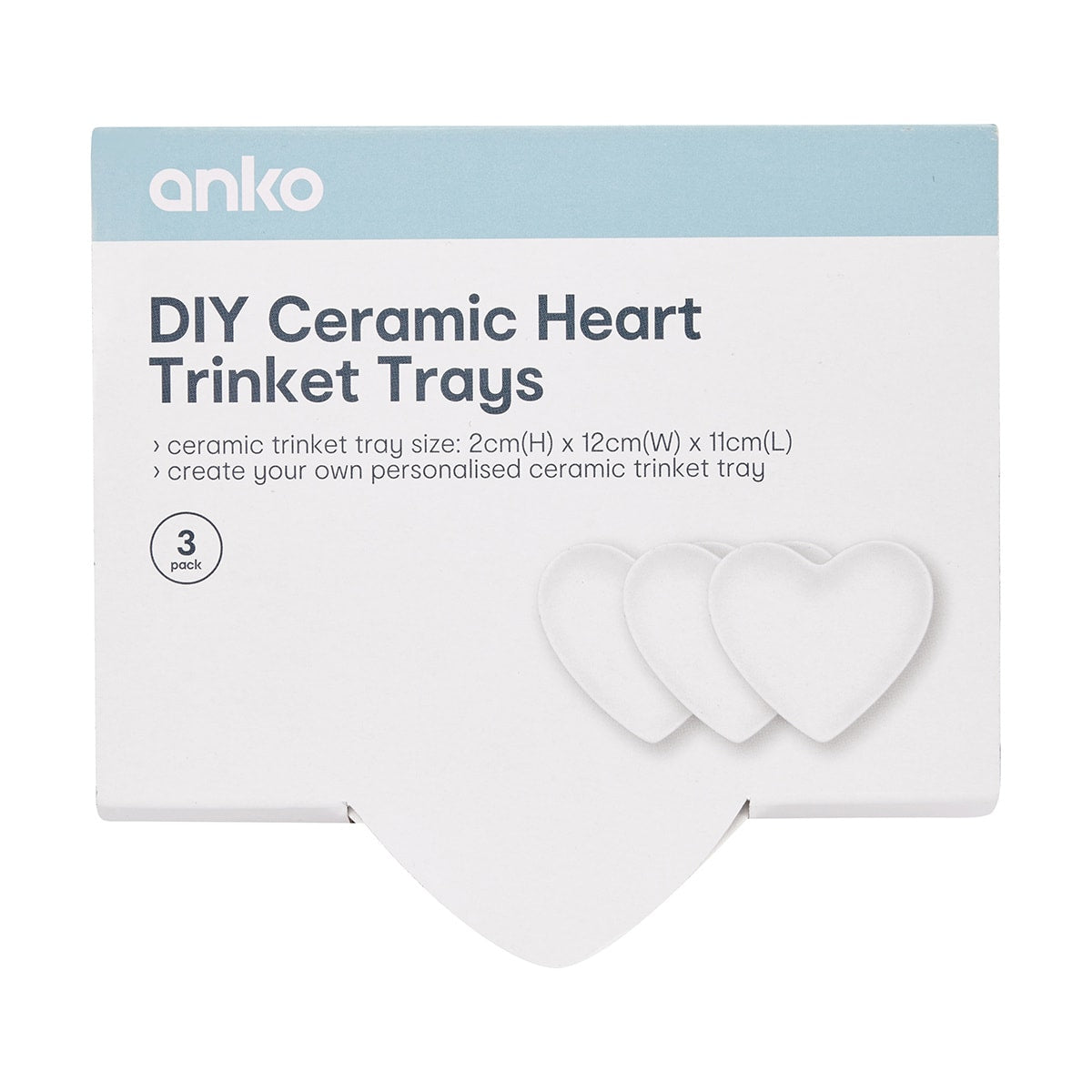 3 Pack DIY Ceramic Heart Trinket Trays