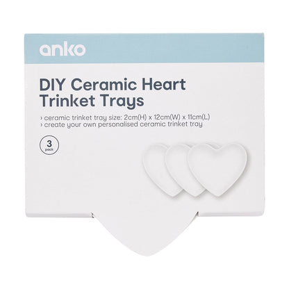 3 Pack DIY Ceramic Heart Trinket Trays