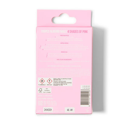 OXX Cosmetics 100 Pack Artificial Nails with Adhesive - Almond Shape, Pink