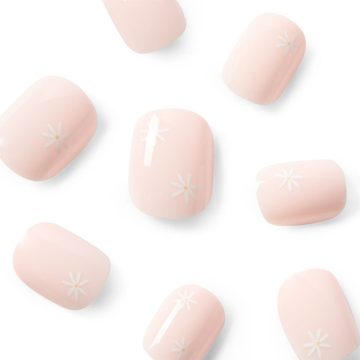 OXX Cosmetics 24 Pack Artificial Nails with Adhesive - Short Square Shape, Daisies