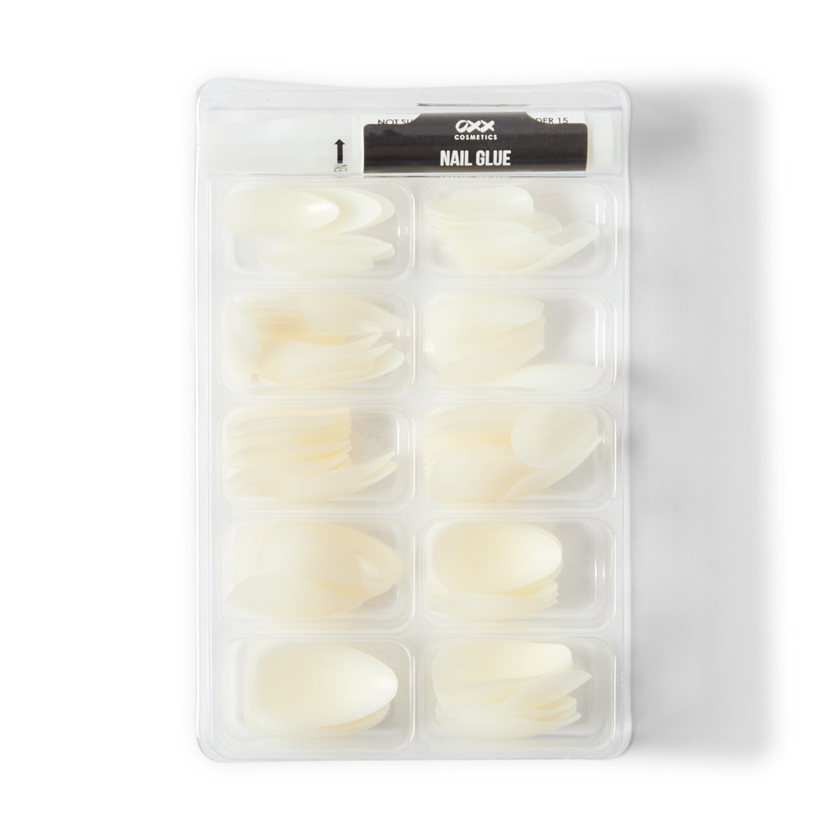 OXX Cosmetics 100 Pack Artificial Nails with Adhesive - Stiletto Shape, Clear