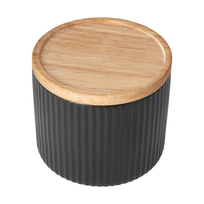 Small Black Ribbed Canister