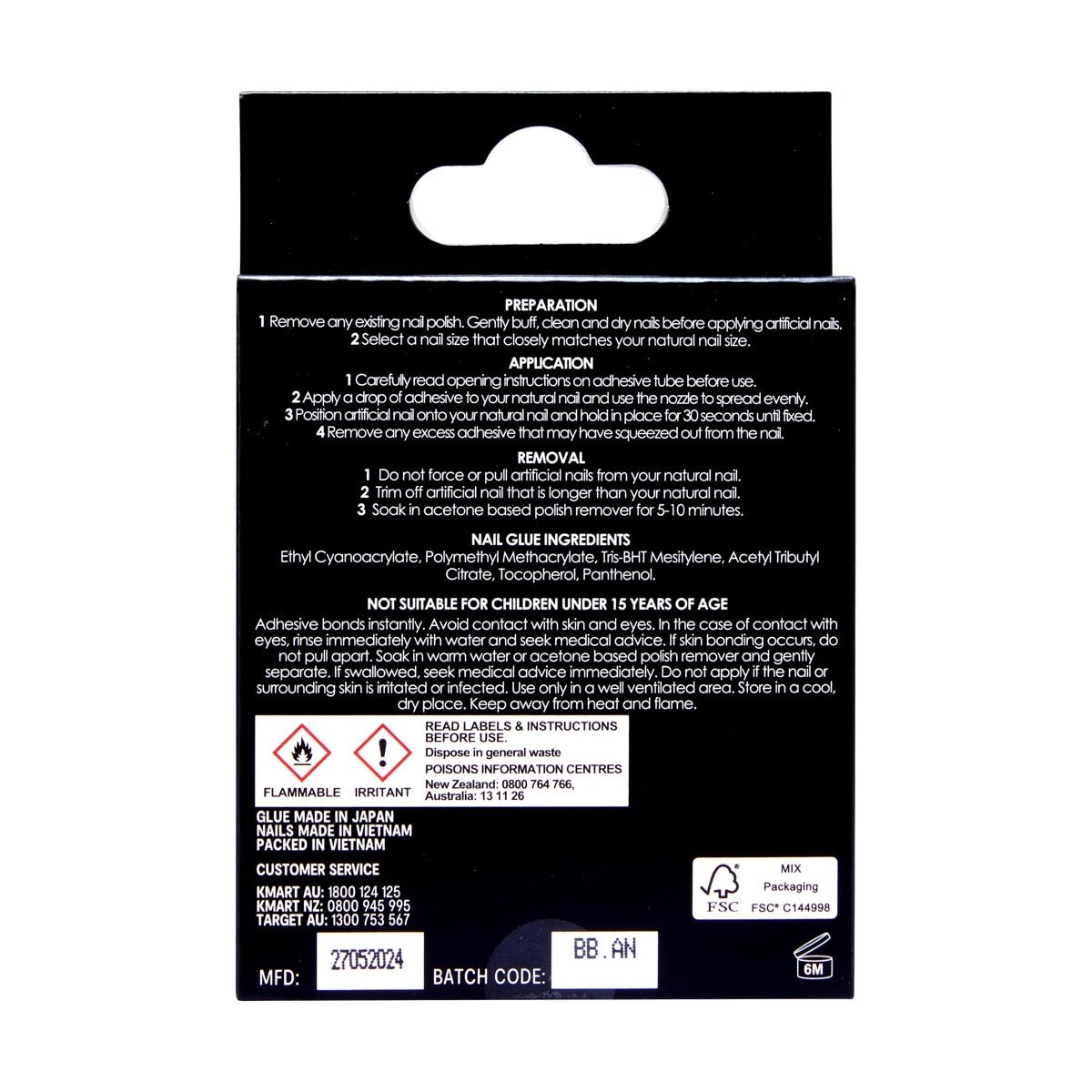 OXX Cosmetics 24 Pack Artificial Nails with Adhesive - Almond Shape, Black
