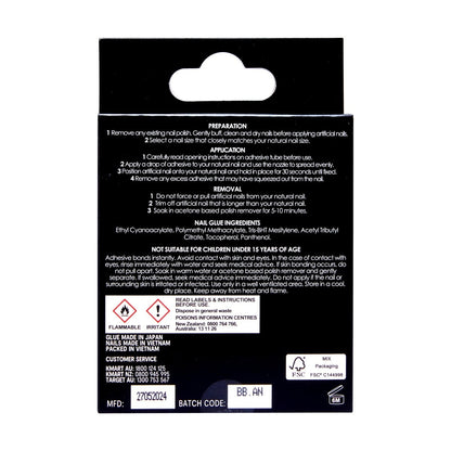 OXX Cosmetics 24 Pack Artificial Nails with Adhesive - Almond Shape, Black