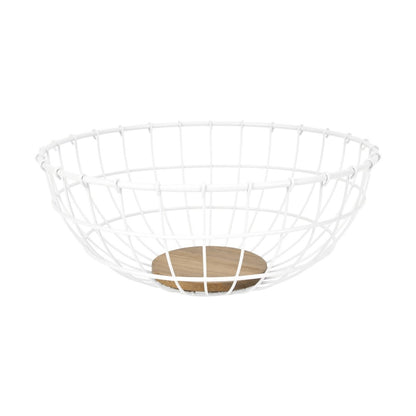 Off White and Acacia Fruit Bowl
