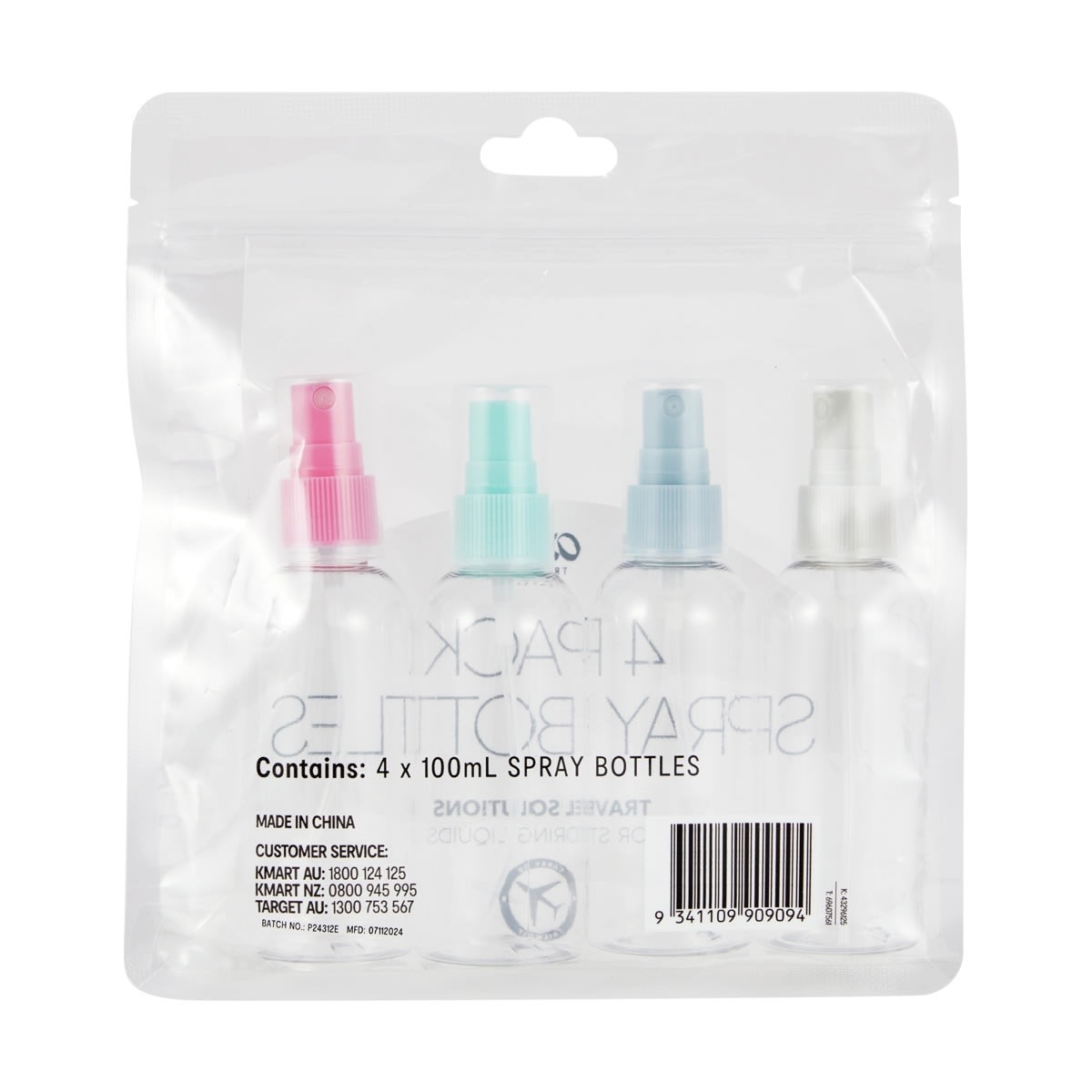 4 Pack Travel Solutions Spray Bottles