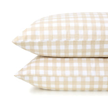 Gingham Cotton Flannelette Sheet Set - Double Bed, Tan
