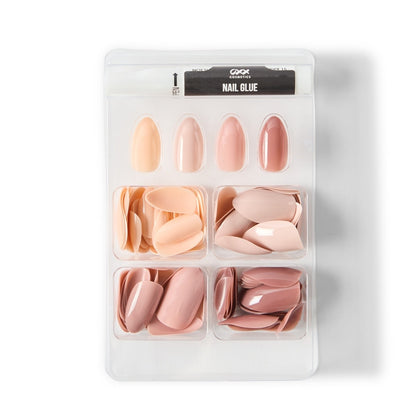 OXX Cosmetics 100 Pack Artificial Nails with Adhesive - Almond Shape, Nude