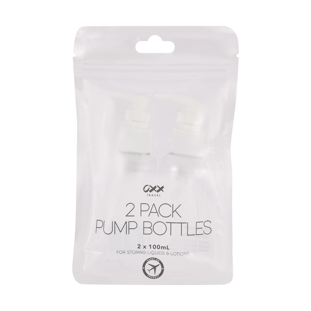 OXX Travel 2 Pack Pump Bottles - White and Clear