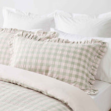 Gingham Ruffle Cotton Quilt Cover Set - Queen Bed, Sage and Pink