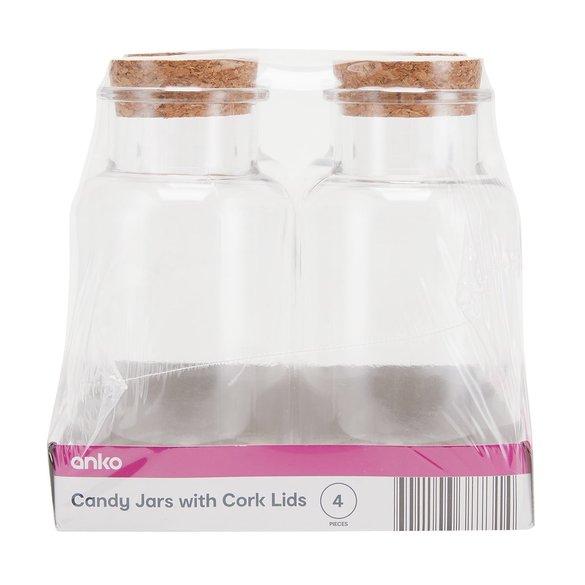 4 Pack Candy Jars with Cork Lids