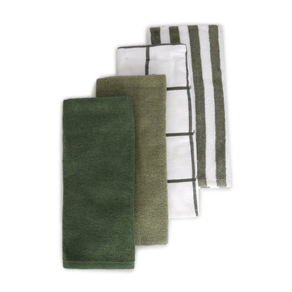 4 Pack Green Linear Terry Tea Towels