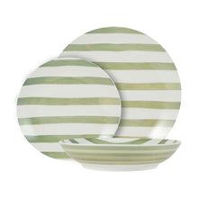 12 Piece Green Stripe Dinner Set