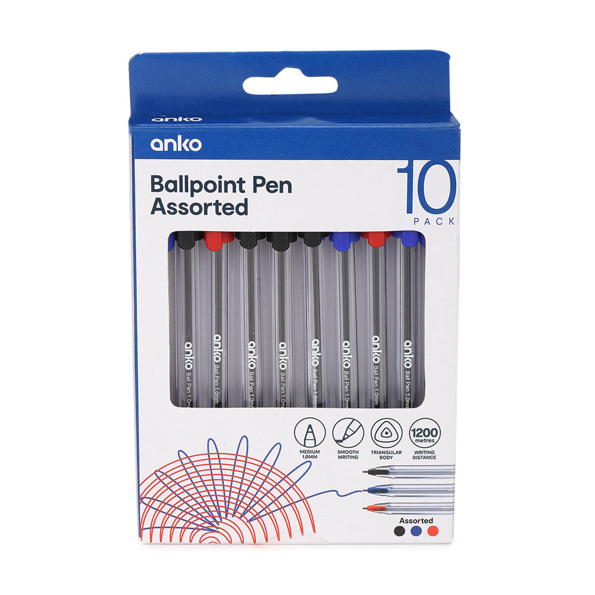 10 Pack Assorted Colours Ballpoint Pens