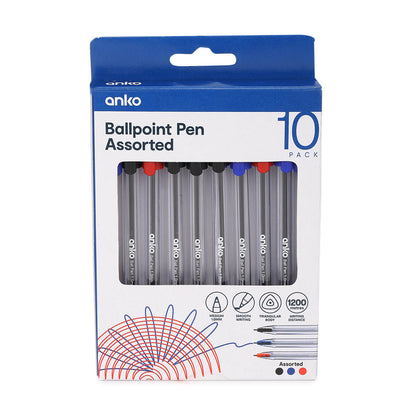 10 Pack Assorted Colours Ballpoint Pens