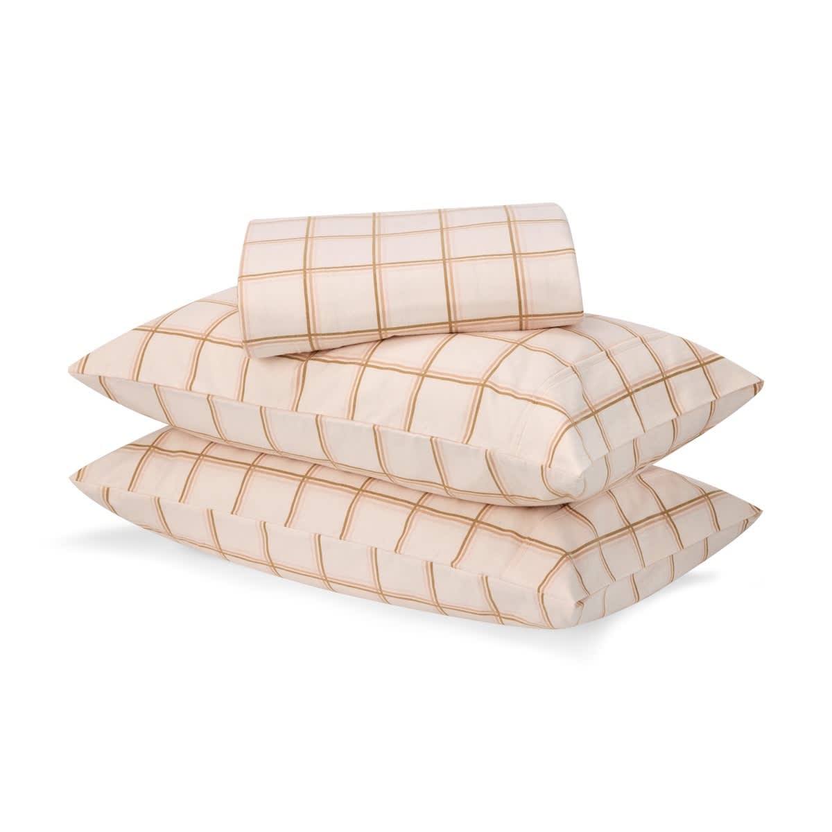 Flannelette Cotton Check Sheet Set - Queen Bed, Pink
