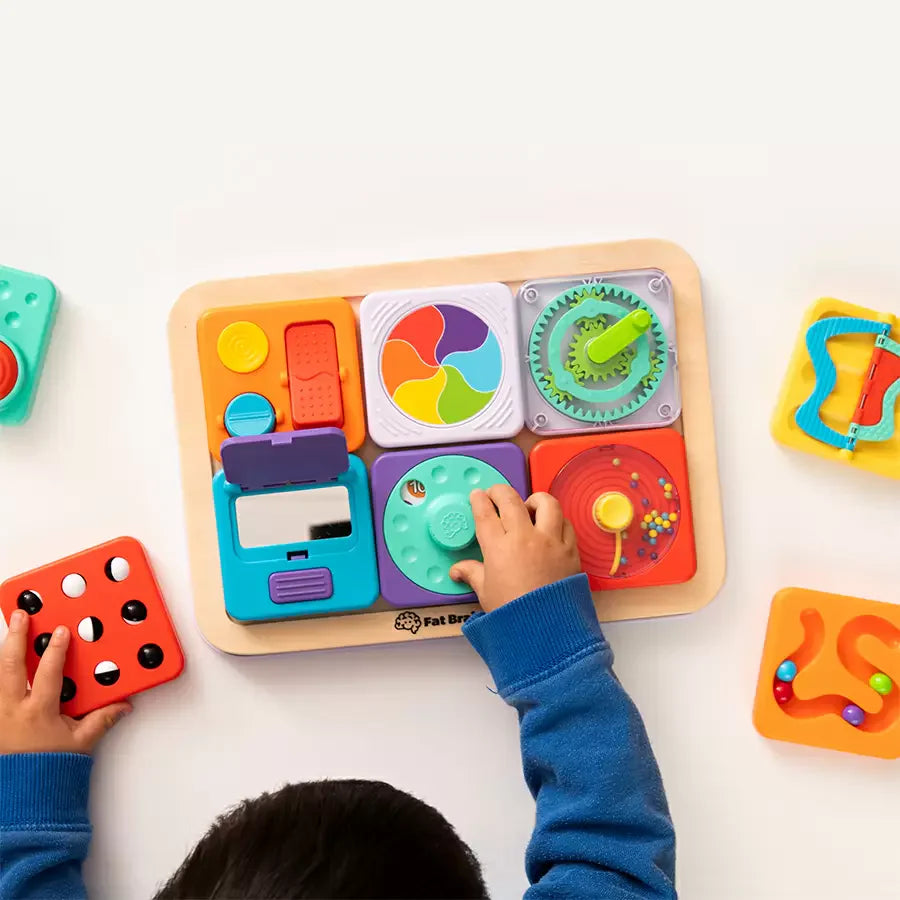 PlayTab Sensory Tiles Set 6 Pulleys, Sliders and Spinners Tile by Fat Brain Toys Sensory Cognitive Developmental Toys for Toddlers Baby Toys 12m+