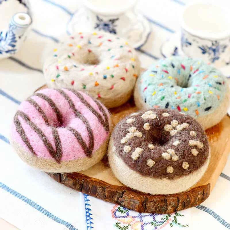 Tara Treasures Felt Doughnuts Set of 4 Pretend and Imaginative Play Kitchen Accessories Best Seller 3yrs+