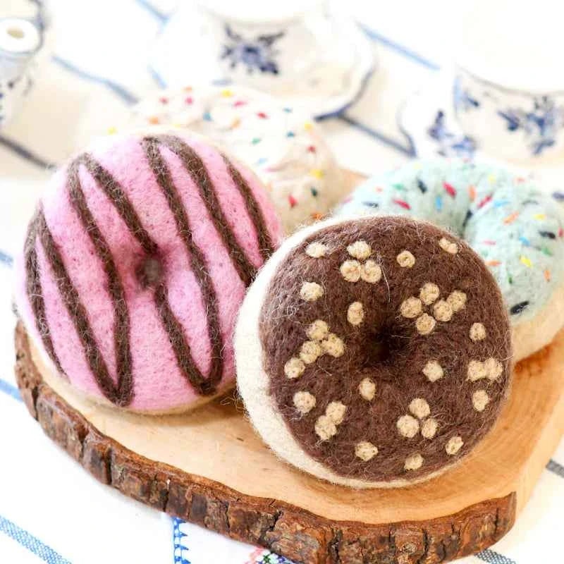 Tara Treasures Felt Doughnuts Set of 4 Pretend and Imaginative Play Kitchen Accessories Best Seller 3yrs+
