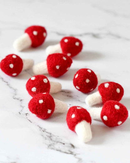 Tara Treasures Felt Red Mushroom Set of 10 Pretend and Imaginative Play Toys 3yrs+