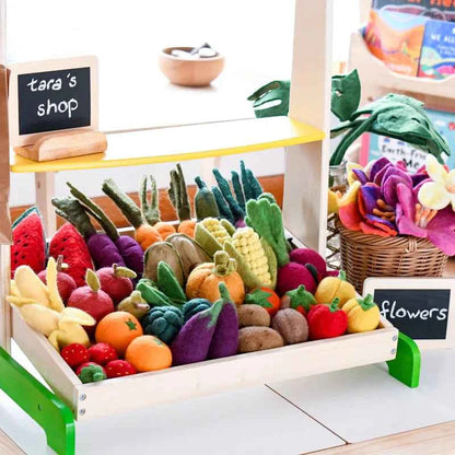 Tara Treasures Felt Vegetables and Fruits 14pcs Set A Pretend and Imaginative Play Kitchen Accessories Best Seller 3yrs+