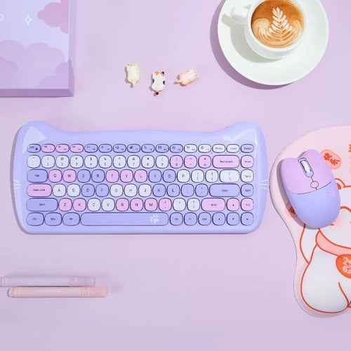 Cute Cat Wireless Keyboard and Mouse Set