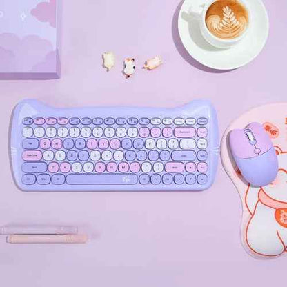 Cute Cat Wireless Keyboard and Mouse Set