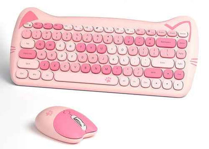 Cute Cat Wireless Keyboard and Mouse Set