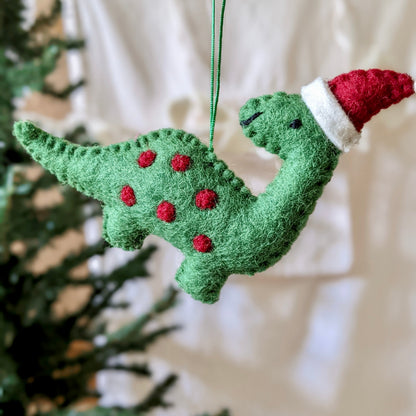 Pashom Felt Christmas Tree Decor - Felt Green Dinosaur Brontosaurus Dinosaur toy Pretend & Imaginative Play Toys Dinosaur and Dragon Theme Christmas Range 3yrs+