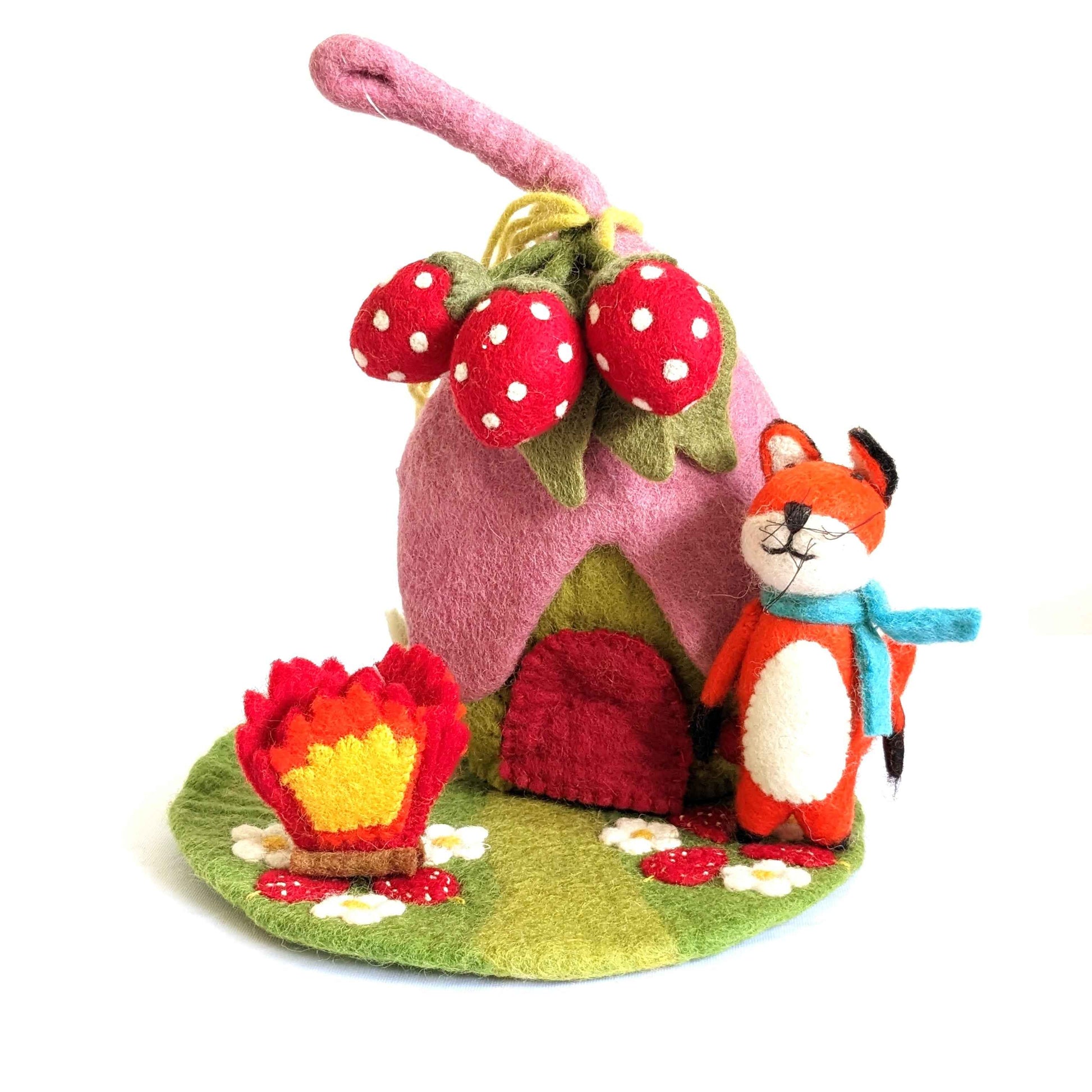 Papoose Felt Strawberry House & Mat Pretend & Imaginative Play Toys 3yrs+