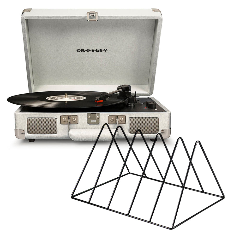 Cruiser Bluetooth Portable Turntable - White Sands + Vinyl Rack Bundle - Black