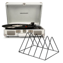 Cruiser Bluetooth Portable Turntable - White Sands + Vinyl Rack Bundle - Black