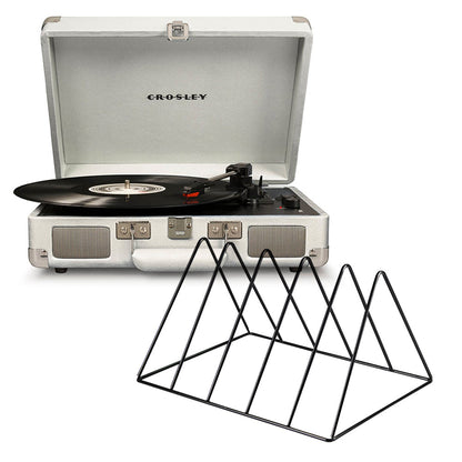Cruiser Bluetooth Portable Turntable - White Sands + Vinyl Rack Bundle - Black