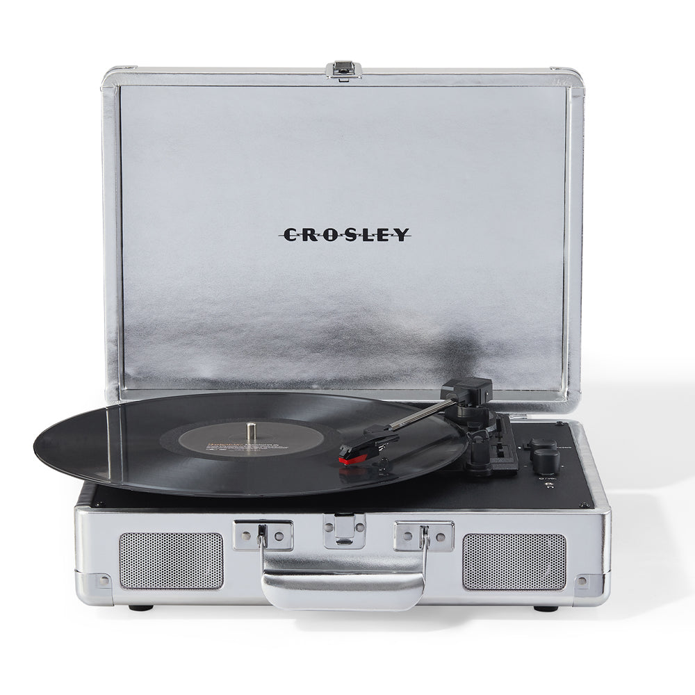 Cruiser Bluetooth Portable Turntable - Silver + Vinyl Rack Bundle - Black