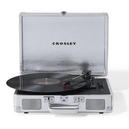 Cruiser Bluetooth Portable Turntable - Silver + Vinyl Rack Bundle - Black