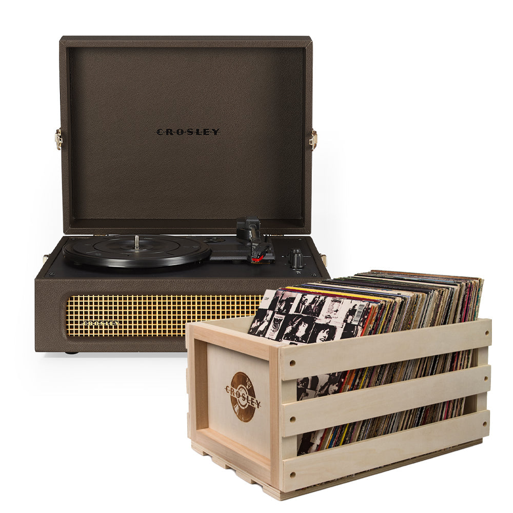 Voyager Bluetooth Portable Turntable - Cocoa + Bundled Record Storage Crate